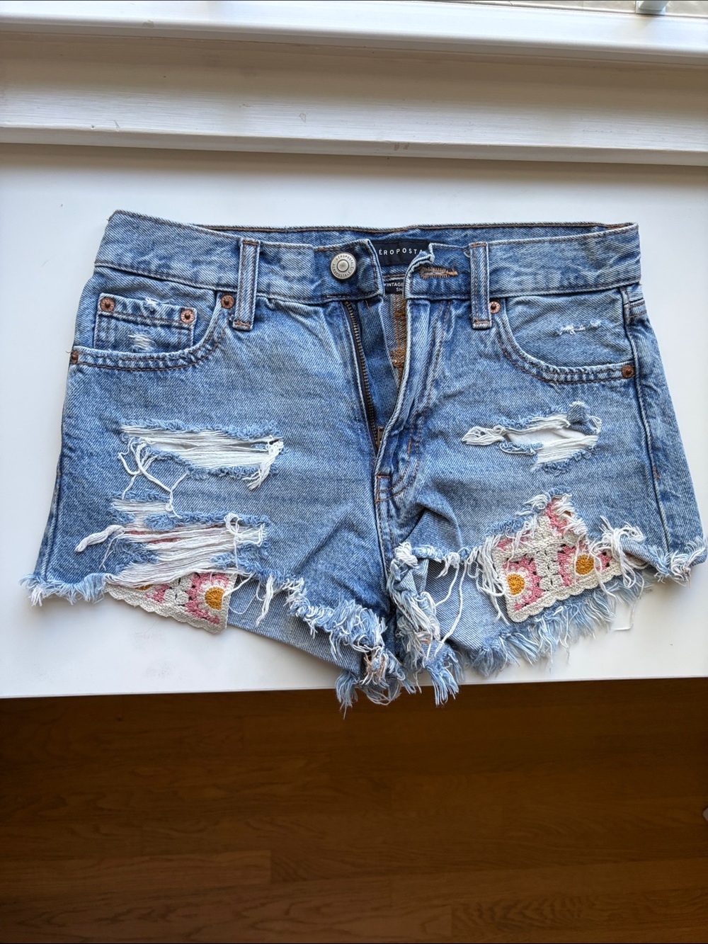 Aeropostale Jean Shorts with Crochet Flowers